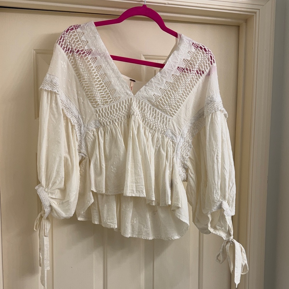 Free People Cream Lace Blouse